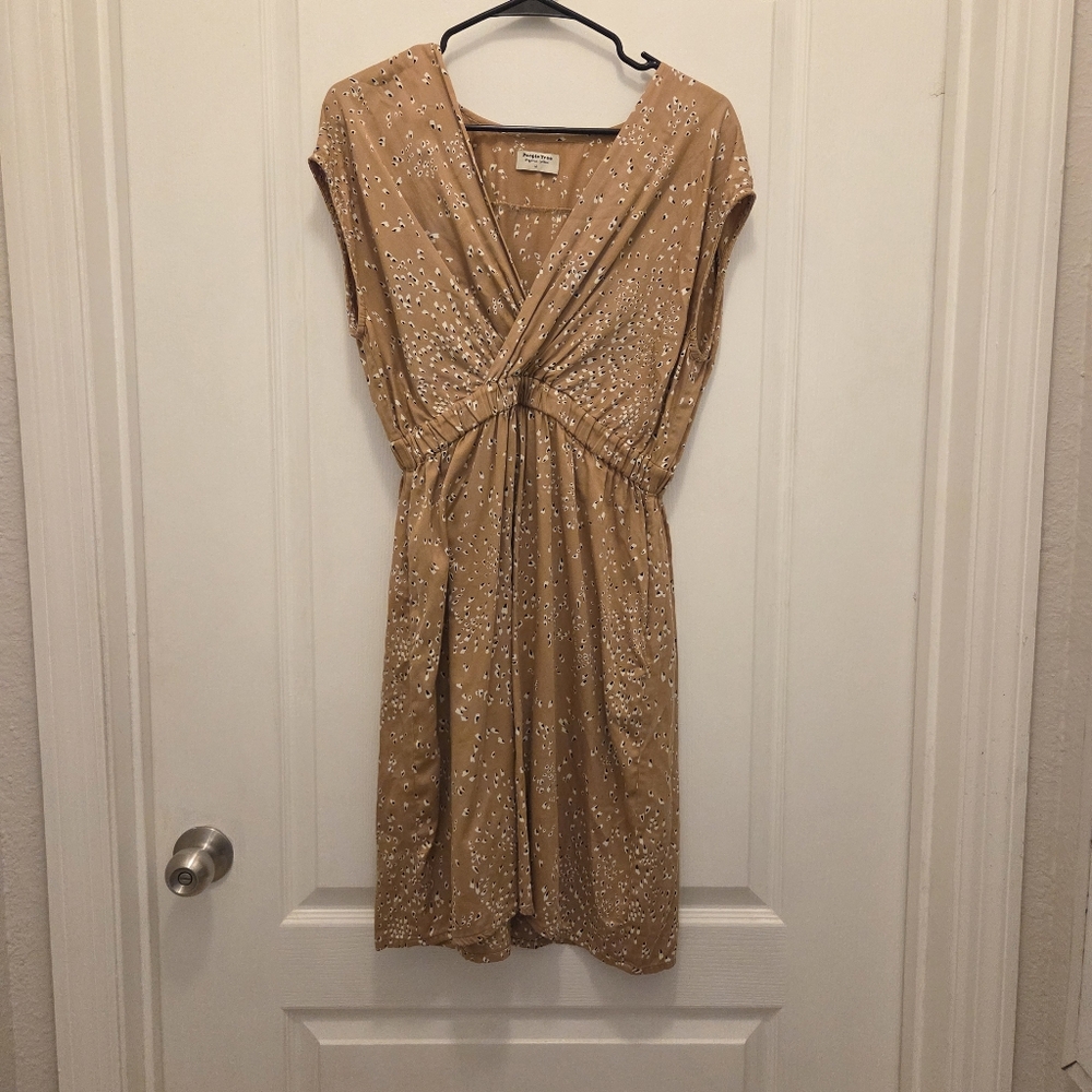 PEOPLE TREE brand women's brown v neck dress size M Medium organic cotton